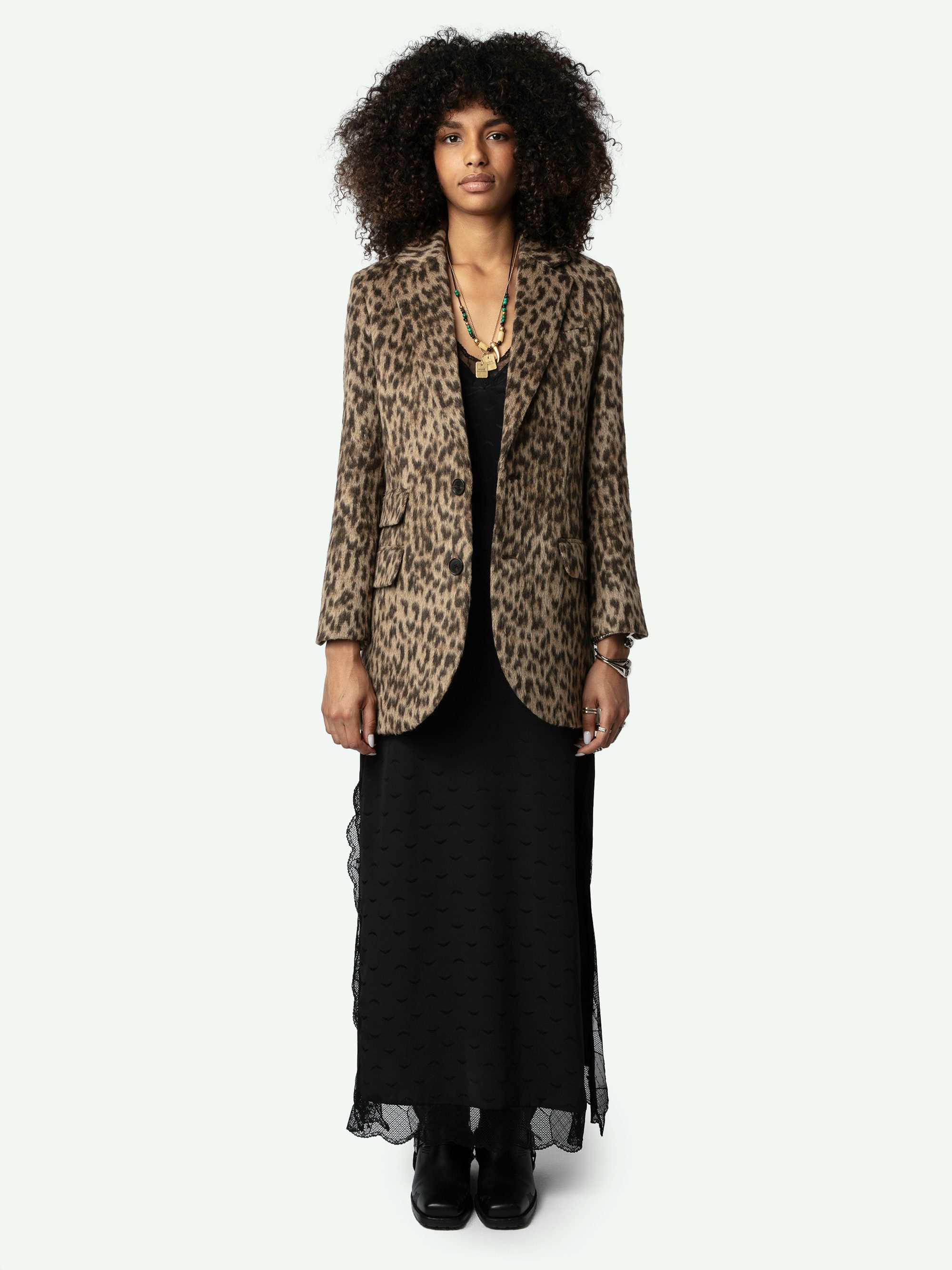 Robe Rif Wings Soie Jacquard - Robe longue esprit lingerie en soie noire à jacquard ailes, dos nageur plongeant et bords en dentelle.